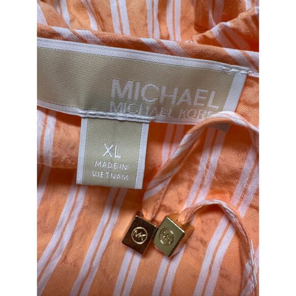 NEW MICHAEL KORS Women’s Orange/White Short Sleeve Striped Blouse Size XL - Picture 4 of 6